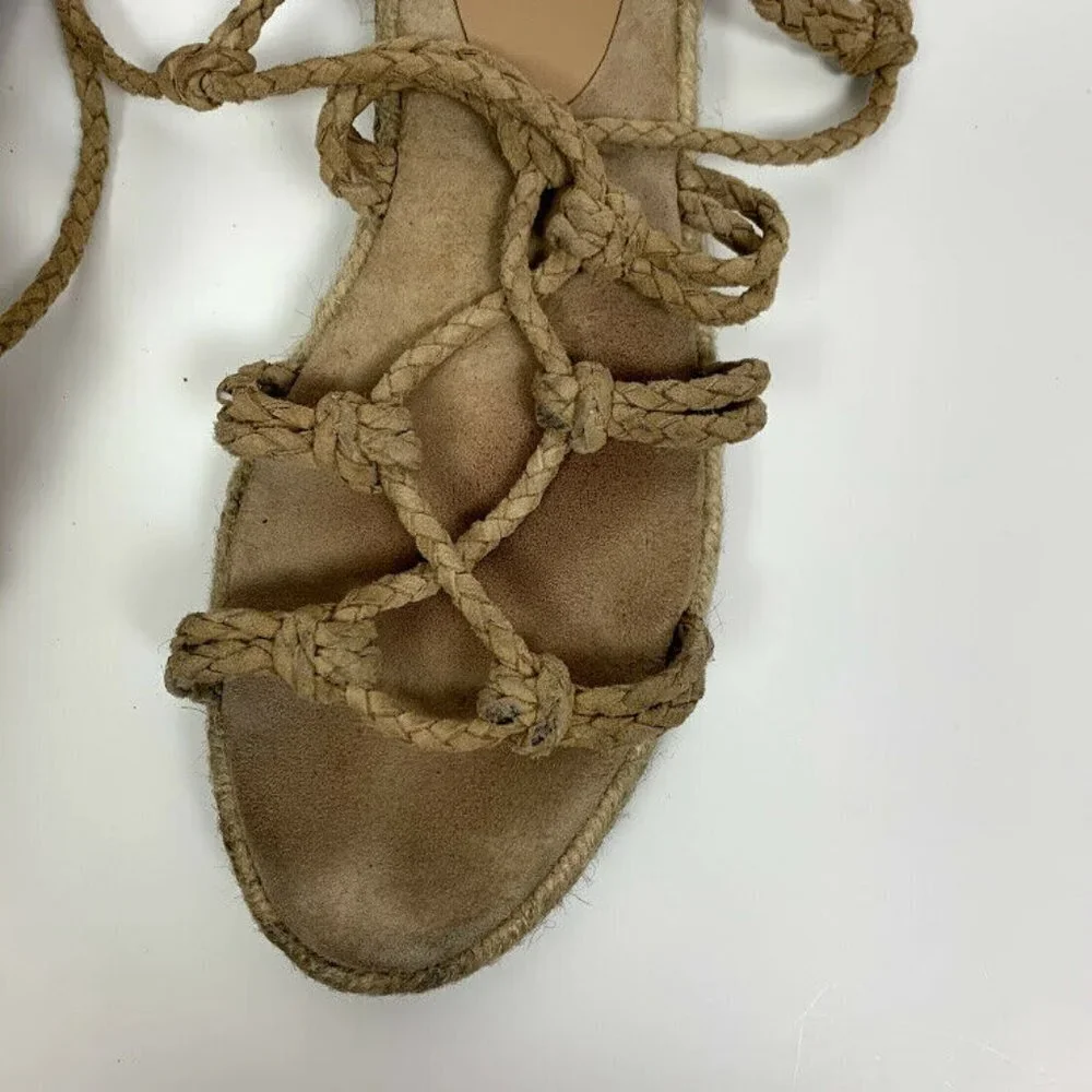Joie Lace-Up Braided Suede Flat Gladiator Sandal